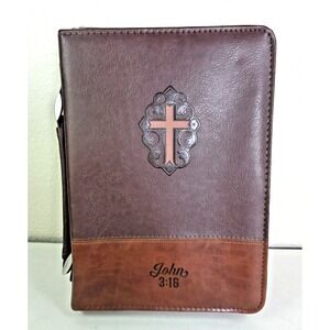 Bible Cover Faux Leather Browns Carrying Book Case 11 x 7 For Men John 3:16 NWOT